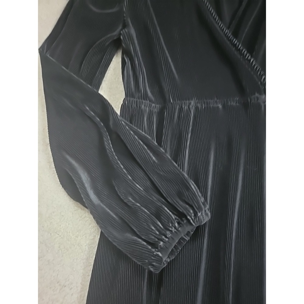 Baltic Born Black Faux Wrap Maxi Dress Sz L - Crushed Velvet Ribbed Holiday Glam - Picture 9 of 12